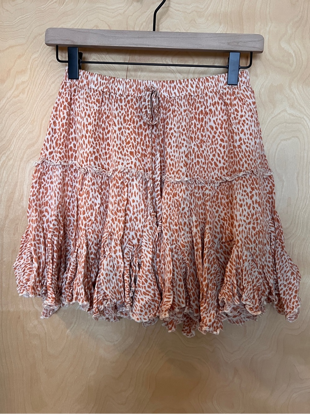 Tiered Ruffle Mini Skirt with Peach Spot Print